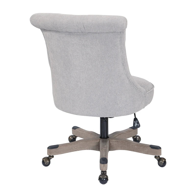 Tufted Armless Home Office Chair with Wood Base Rolling Casters and Adjustable Height