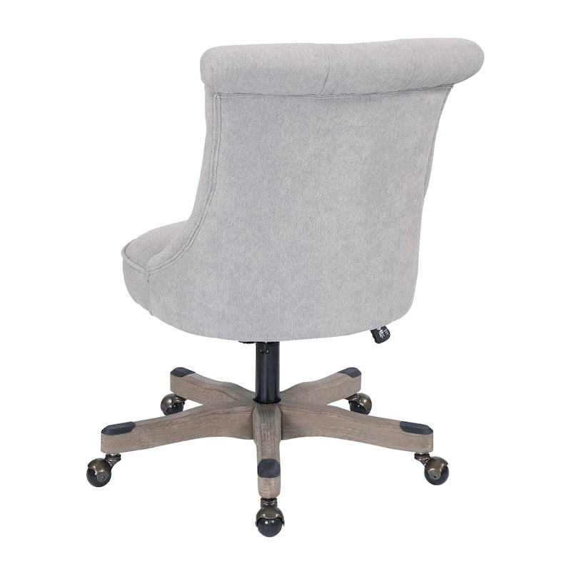 Tufted Armless Home Office Chair with Wood Base Rolling Casters and Adjustable Height