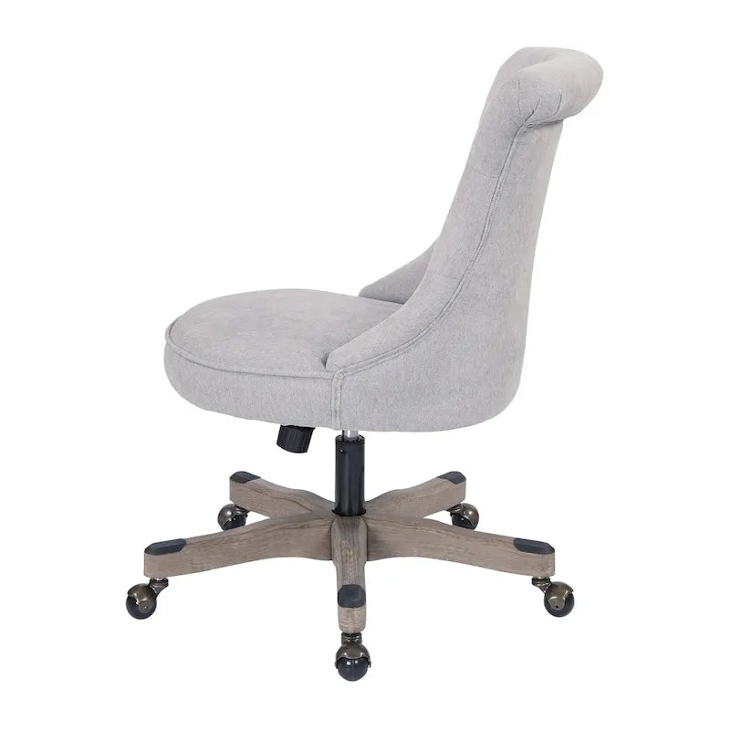 Tufted Armless Home Office Chair with Wood Base Rolling Casters and Adjustable Height