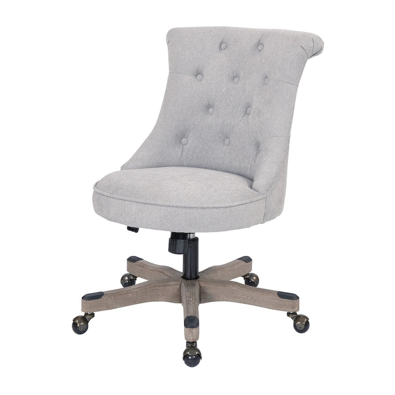 Tufted Armless Home Office Chair with Wood Base Rolling Casters and Adjustable Height