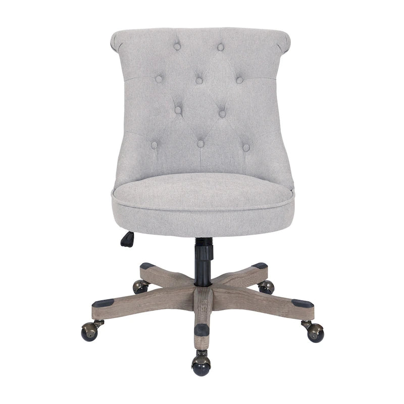 Tufted Armless Home Office Chair with Wood Base Rolling Casters and Adjustable Height
