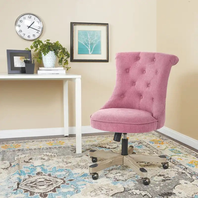 Tufted Armless Home Office Chair with Wood Base Rolling Casters and Adjustable Height