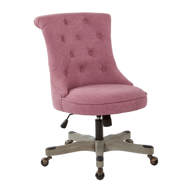 Tufted Armless Home Office Chair with Wood Base Rolling Casters and Adjustable Height