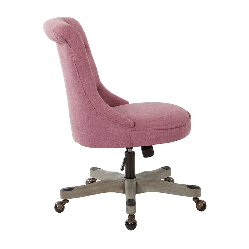 Tufted Armless Home Office Chair with Wood Base Rolling Casters and Adjustable Height