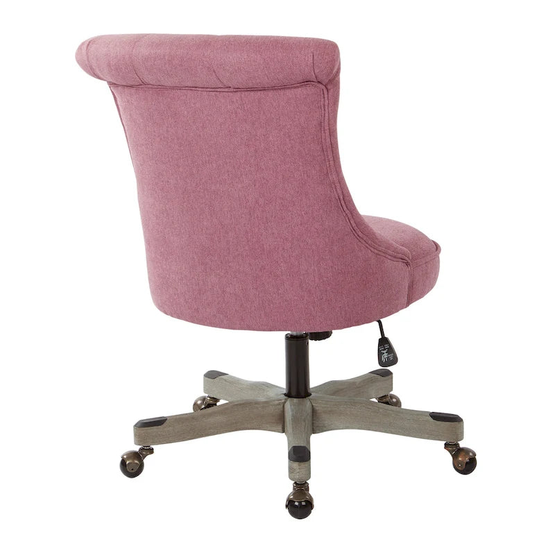 Tufted Armless Home Office Chair with Wood Base Rolling Casters and Adjustable Height