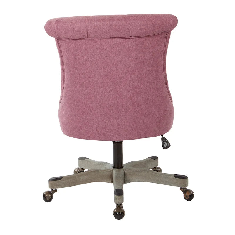 Tufted Armless Home Office Chair with Wood Base Rolling Casters and Adjustable Height