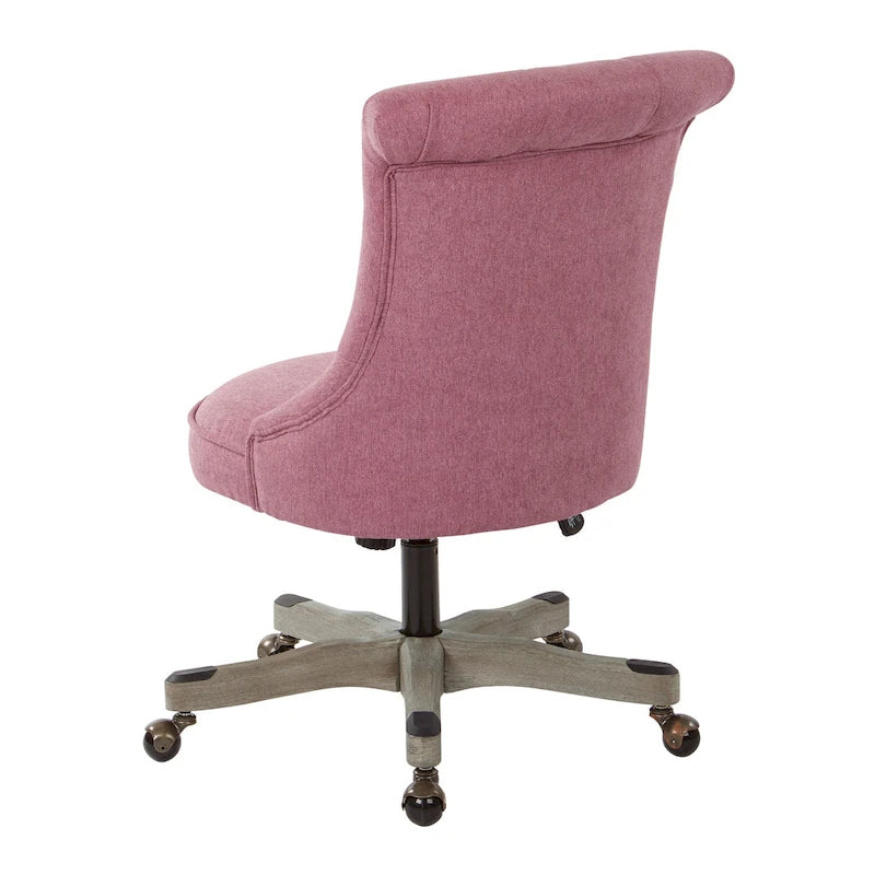 Tufted Armless Home Office Chair with Wood Base Rolling Casters and Adjustable Height