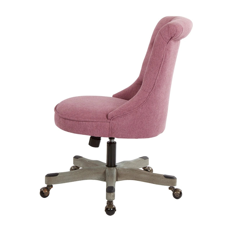 Tufted Armless Home Office Chair with Wood Base Rolling Casters and Adjustable Height