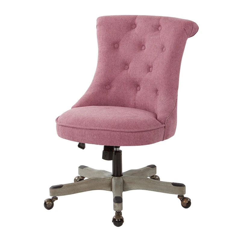 Tufted Armless Home Office Chair with Wood Base Rolling Casters and Adjustable Height