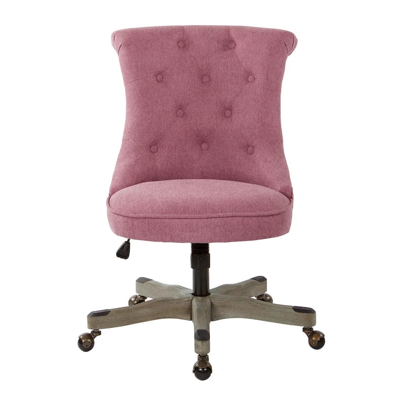 Tufted Armless Home Office Chair with Wood Base Rolling Casters and Adjustable Height