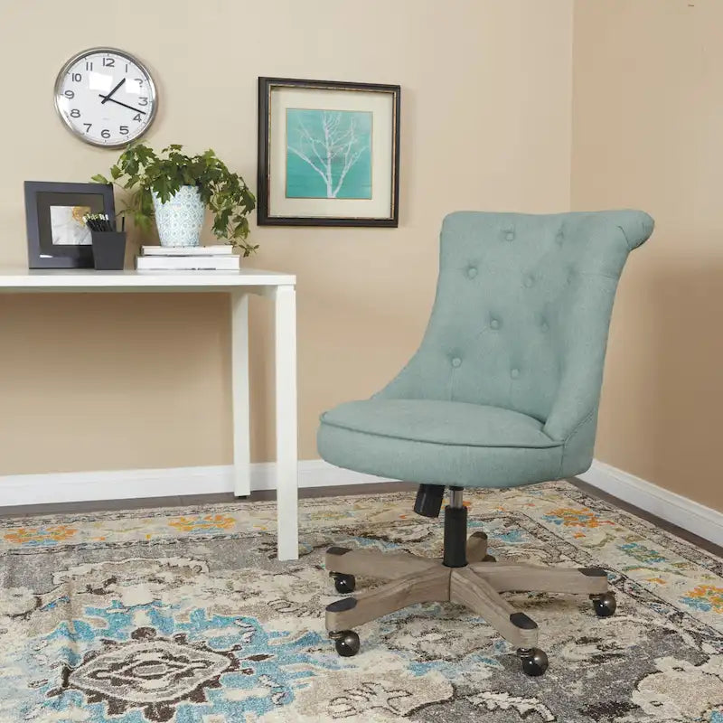 Tufted Armless Home Office Chair with Wood Base Rolling Casters and Adjustable Height