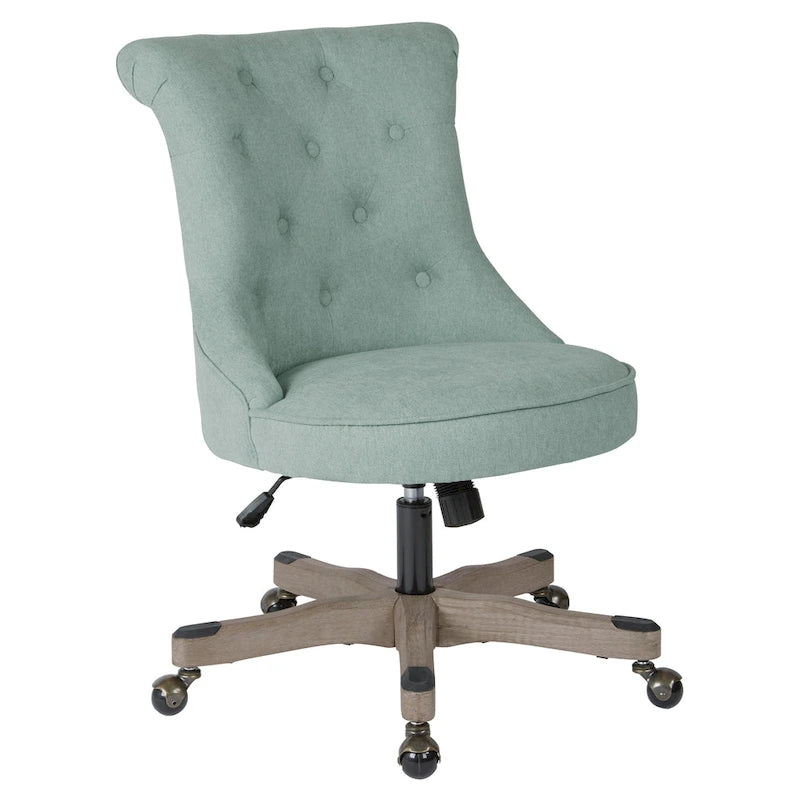 Tufted Armless Home Office Chair with Wood Base Rolling Casters and Adjustable Height