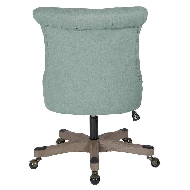 Tufted Armless Home Office Chair with Wood Base Rolling Casters and Adjustable Height