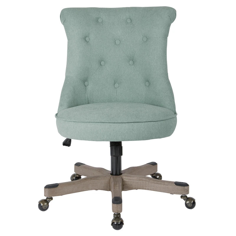 Tufted Armless Home Office Chair with Wood Base Rolling Casters and Adjustable Height