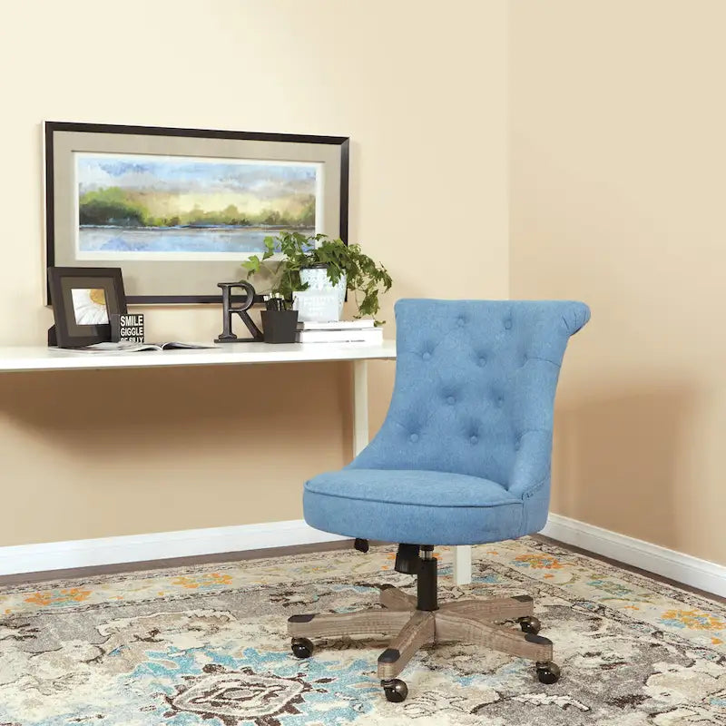 Tufted Armless Home Office Chair with Wood Base Rolling Casters and Adjustable Height