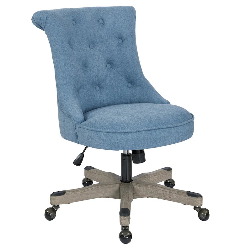 Tufted Armless Home Office Chair with Wood Base Rolling Casters and Adjustable Height