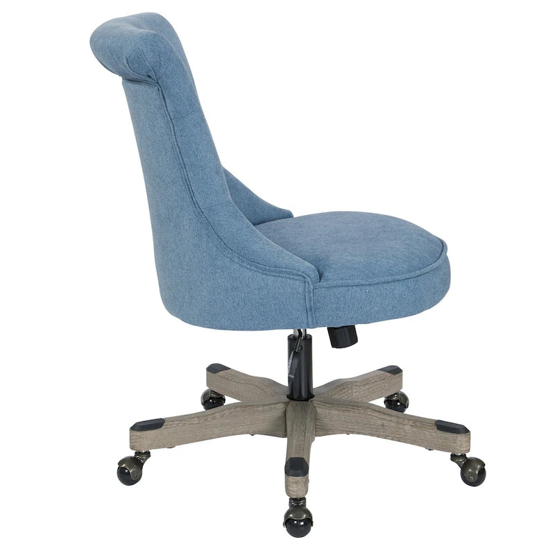 Tufted Armless Home Office Chair with Wood Base Rolling Casters and Adjustable Height