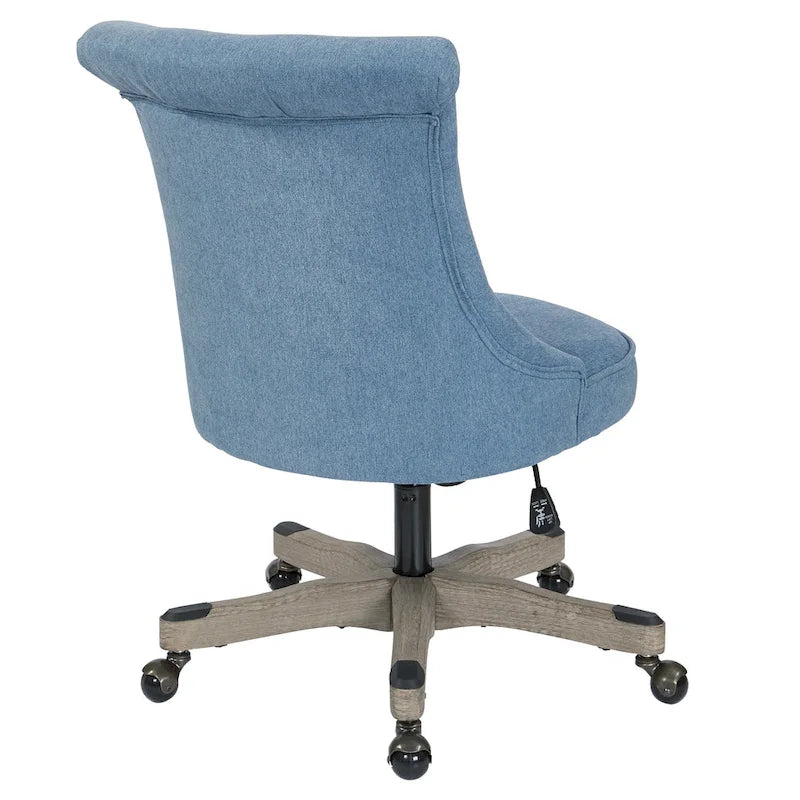 Tufted Armless Home Office Chair with Wood Base Rolling Casters and Adjustable Height