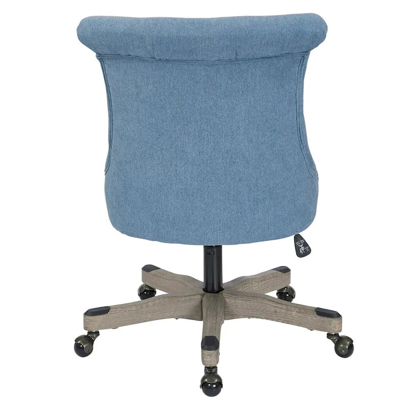 Tufted Armless Home Office Chair with Wood Base Rolling Casters and Adjustable Height