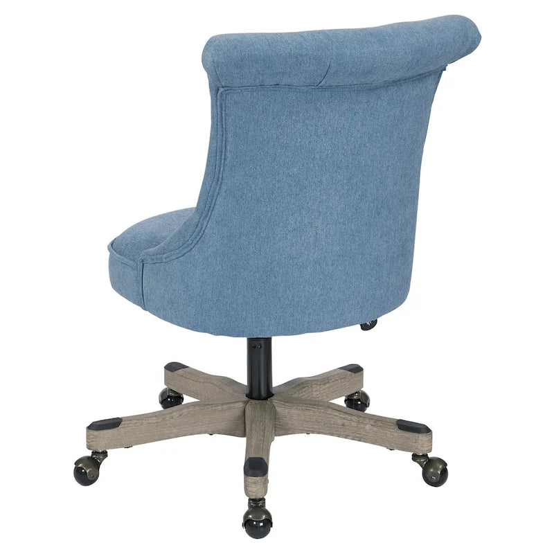 Tufted Armless Home Office Chair with Wood Base Rolling Casters and Adjustable Height