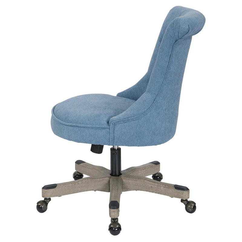 Tufted Armless Home Office Chair with Wood Base Rolling Casters and Adjustable Height