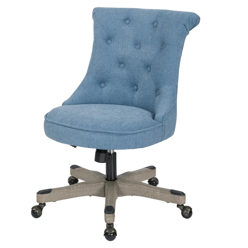 Tufted Armless Home Office Chair with Wood Base Rolling Casters and Adjustable Height
