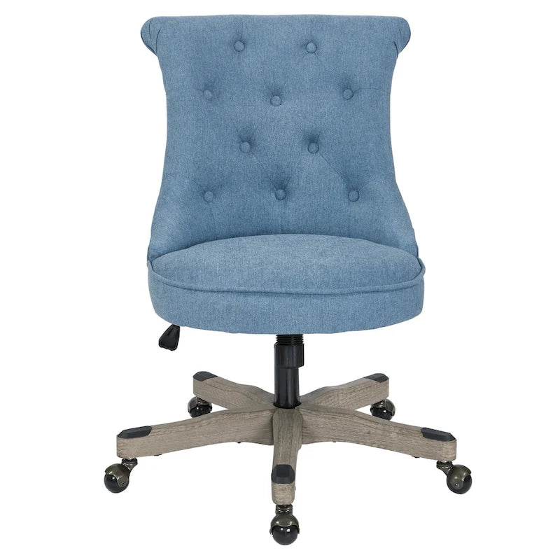 Tufted Armless Home Office Chair with Wood Base Rolling Casters and Adjustable Height