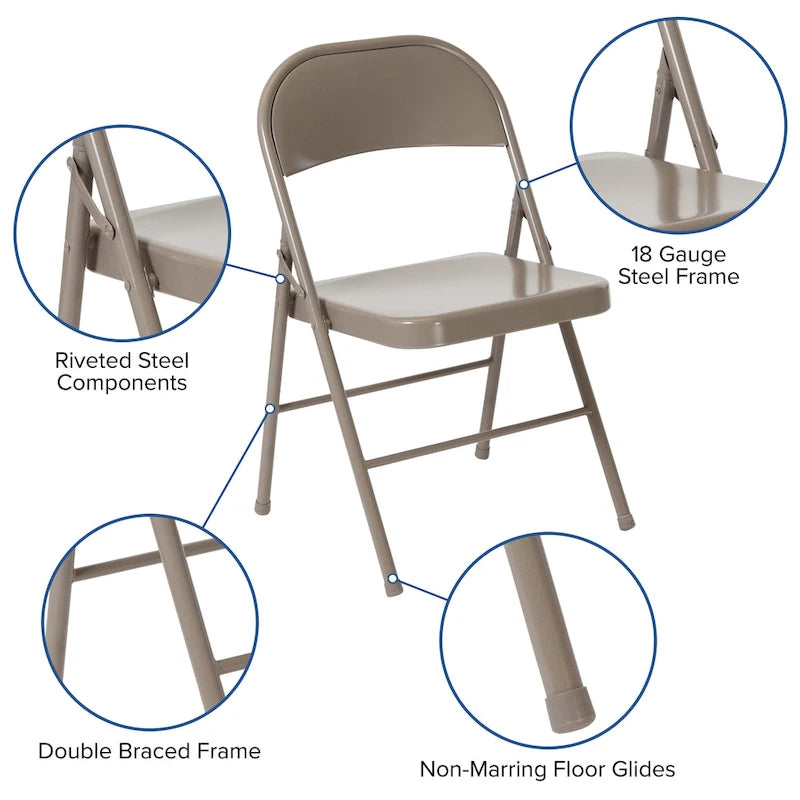 2 Pack Double Braced Metal Folding Chair