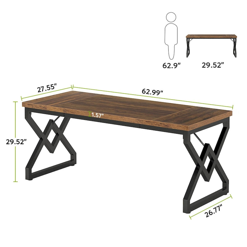 63-in Executive Desk, Larg Computer Desk for Home Office