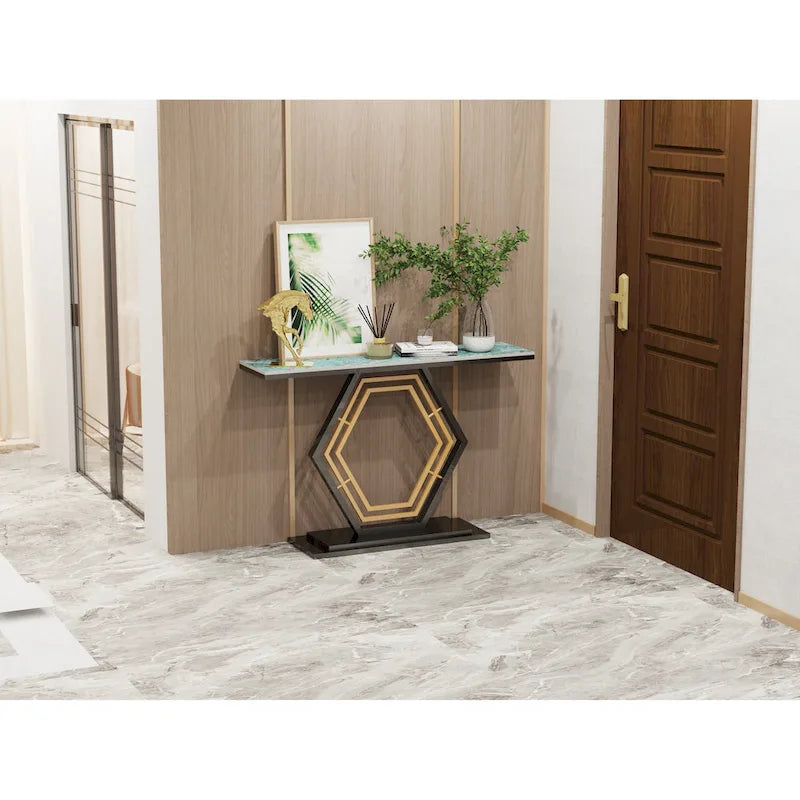 Sintered Stone Console Table with Geometric Metal Base and Anti-Scratch Surface