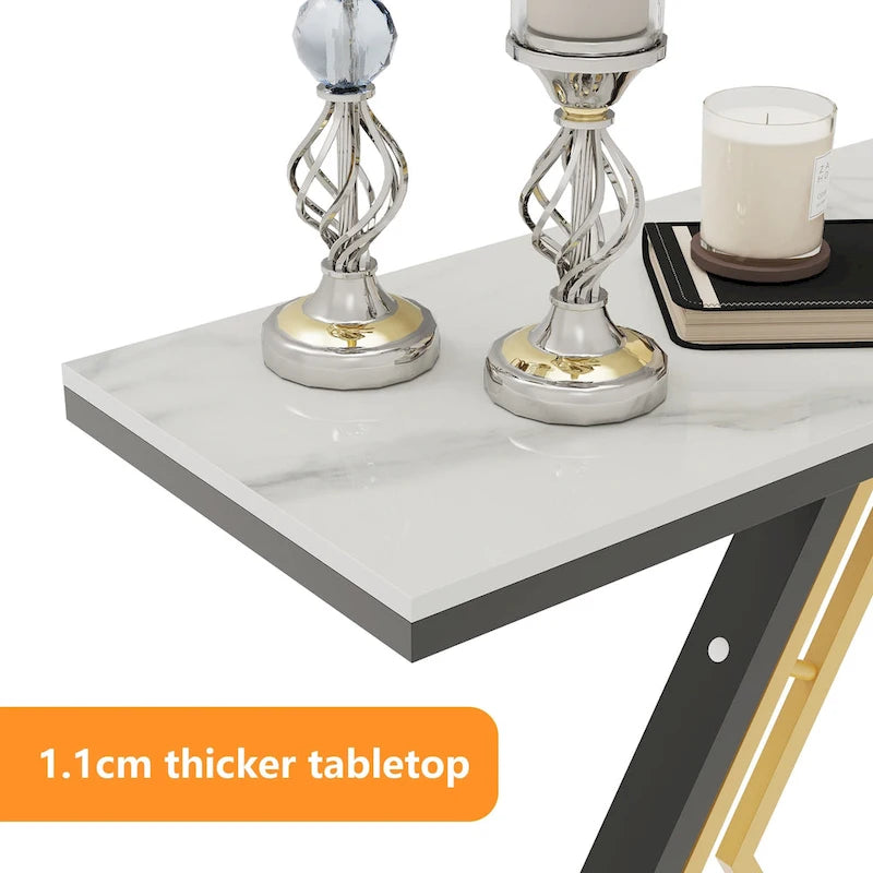 Sintered Stone Console Table with Geometric Metal Base and Anti-Scratch Surface