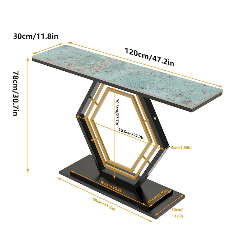 Sintered Stone Console Table with Geometric Metal Base and Anti-Scratch Surface