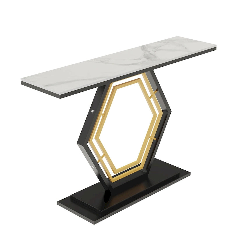 Sintered Stone Console Table with Geometric Metal Base and Anti-Scratch Surface