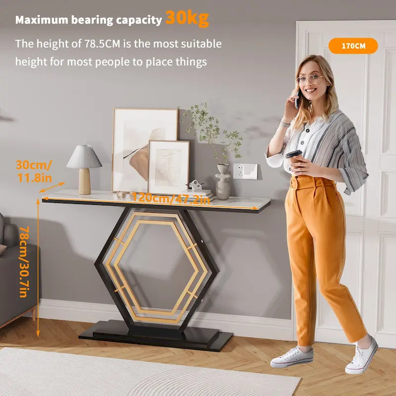 Sintered Stone Console Table with Geometric Metal Base and Anti-Scratch Surface