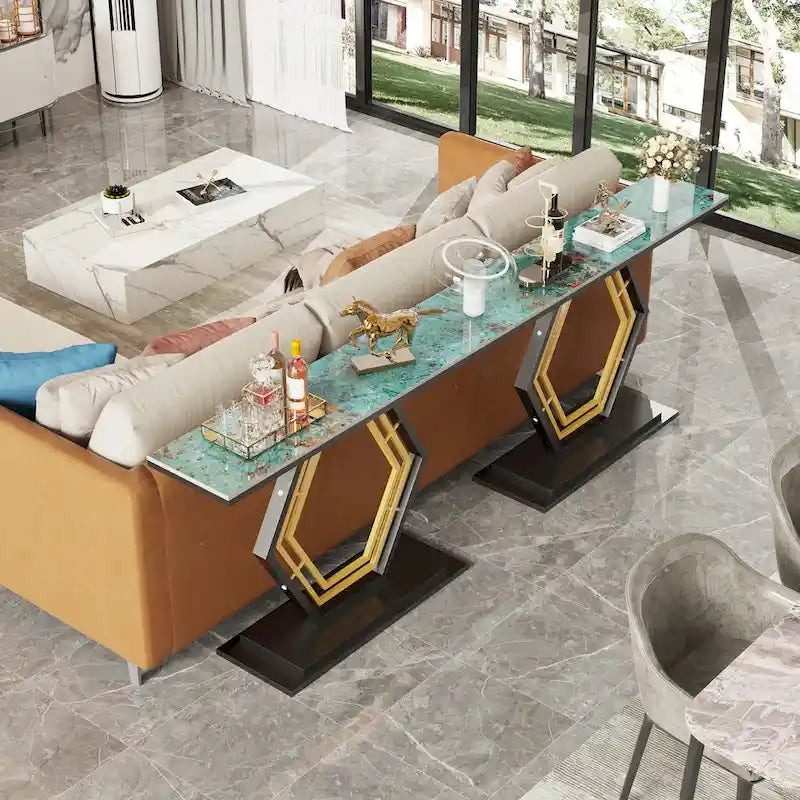 Sintered Stone Console Table with Geometric Metal Base and Anti-Scratch Surface