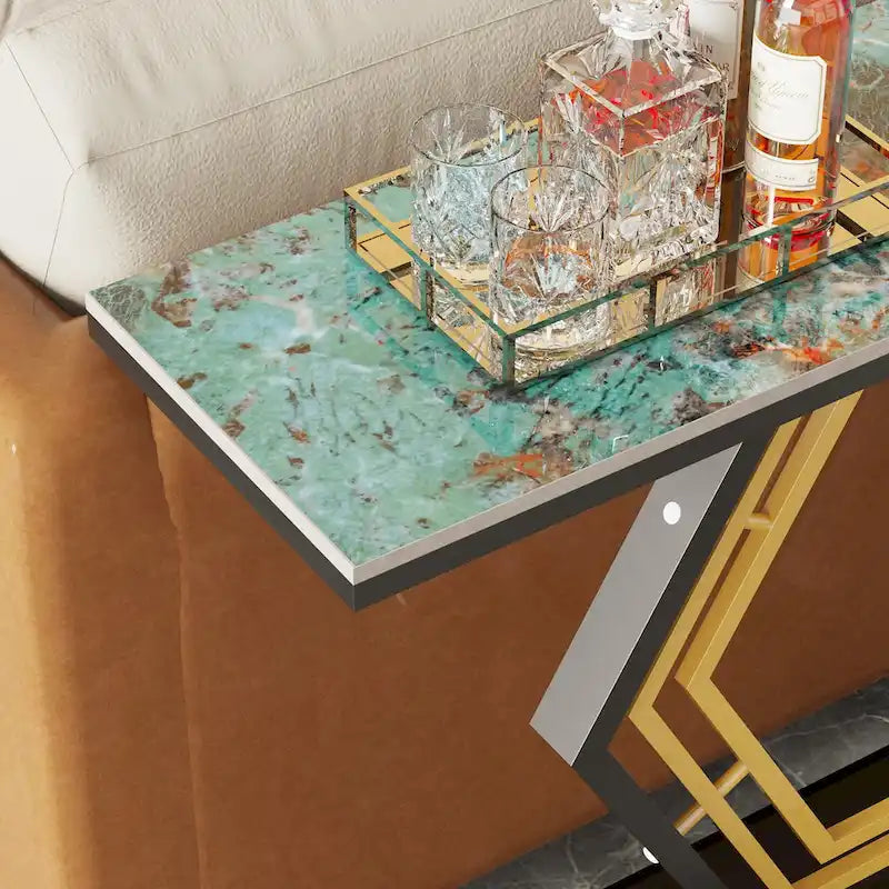 Sintered Stone Console Table with Geometric Metal Base and Anti-Scratch Surface