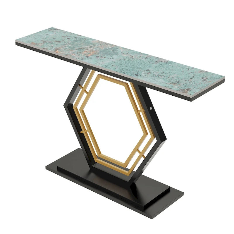 Sintered Stone Console Table with Geometric Metal Base and Anti-Scratch Surface