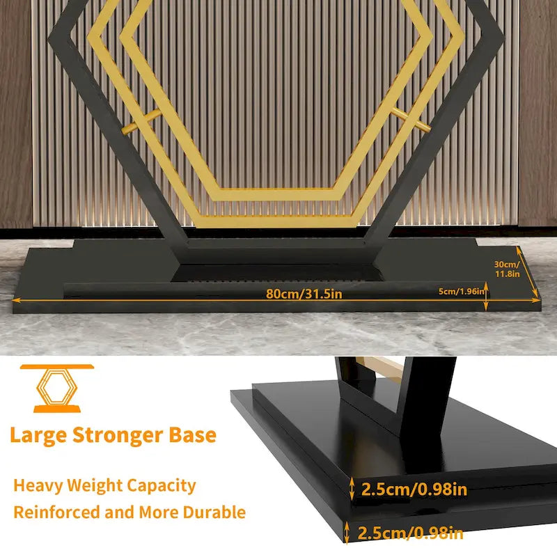 Sintered Stone Console Table with Geometric Metal Base and Anti-Scratch Surface