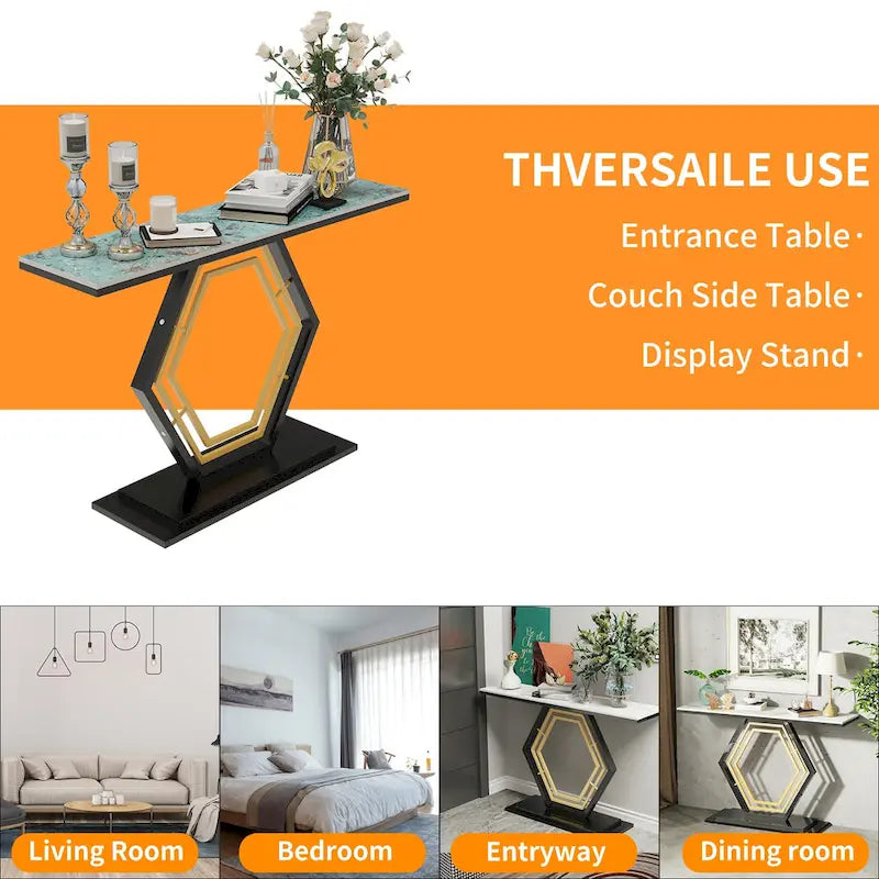 Sintered Stone Console Table with Geometric Metal Base and Anti-Scratch Surface