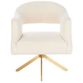Modern Velvet Swivel Accent Chair with Geometric Cutout Back and Gold Base
