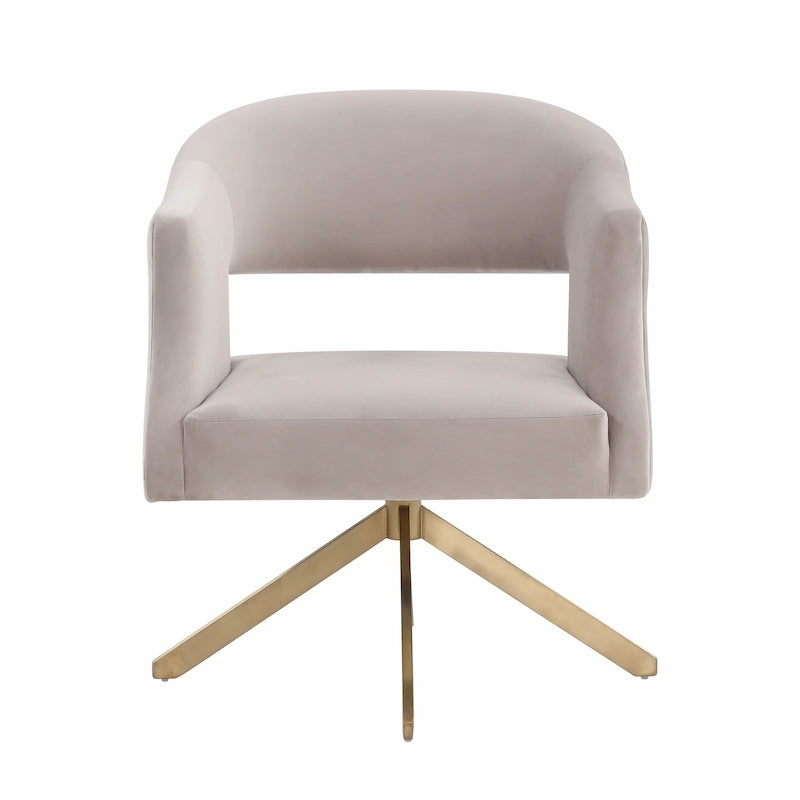 Modern Velvet Swivel Accent Chair with Geometric Cutout Back and Gold Base