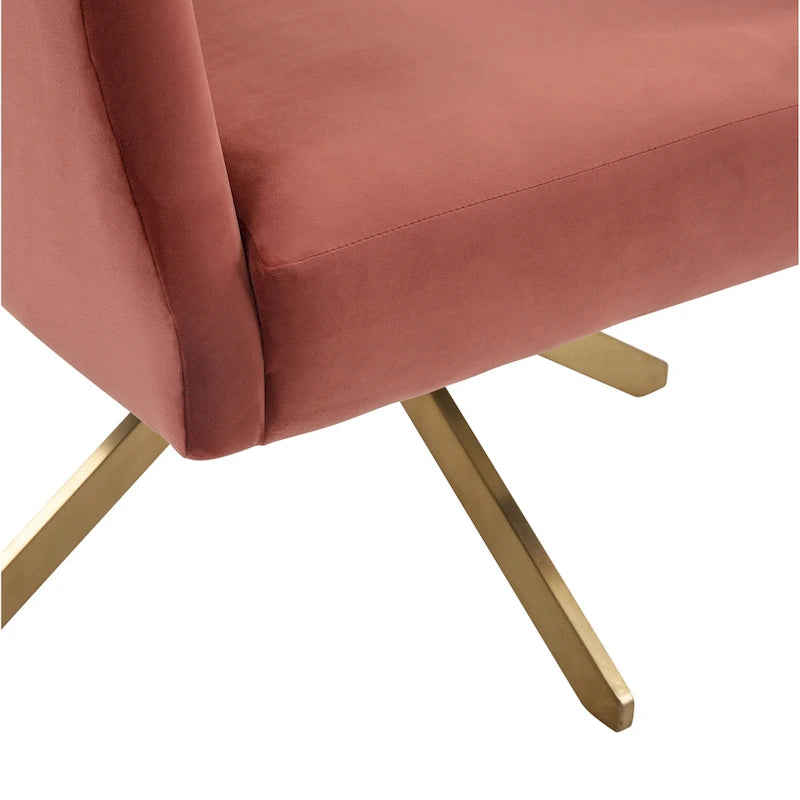 Modern Velvet Swivel Accent Chair with Geometric Cutout Back and Gold Base