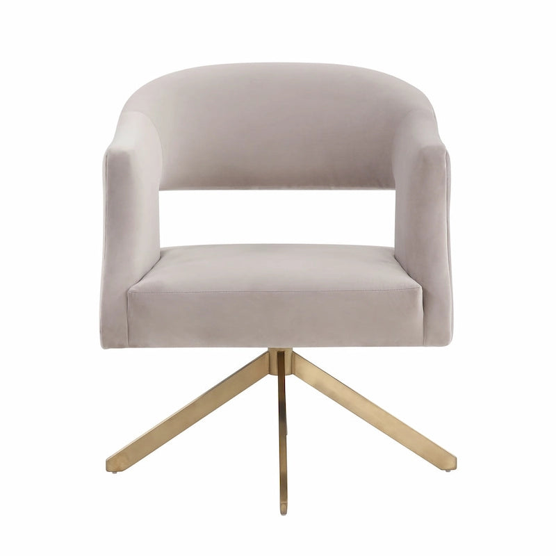 Modern Velvet Swivel Accent Chair with Geometric Cutout Back and Gold Base
