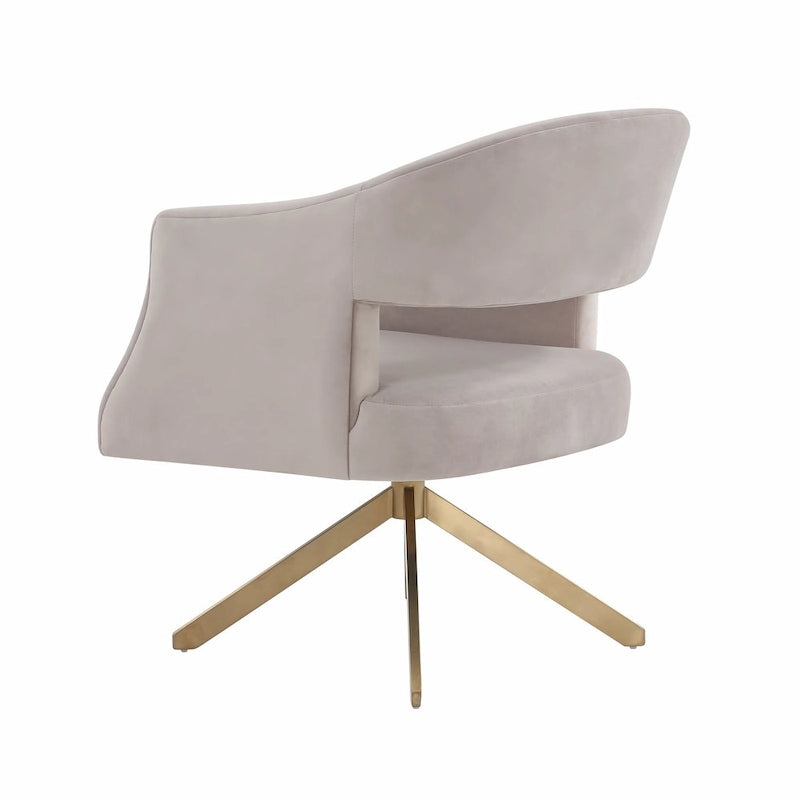 Modern Velvet Swivel Accent Chair with Geometric Cutout Back and Gold Base