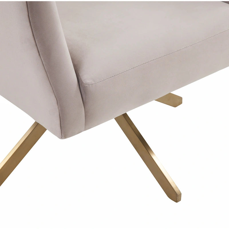 Modern Velvet Swivel Accent Chair with Geometric Cutout Back and Gold Base