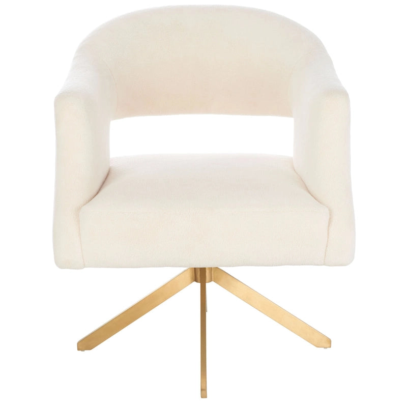 Modern Velvet Swivel Accent Chair with Geometric Cutout Back and Gold Base