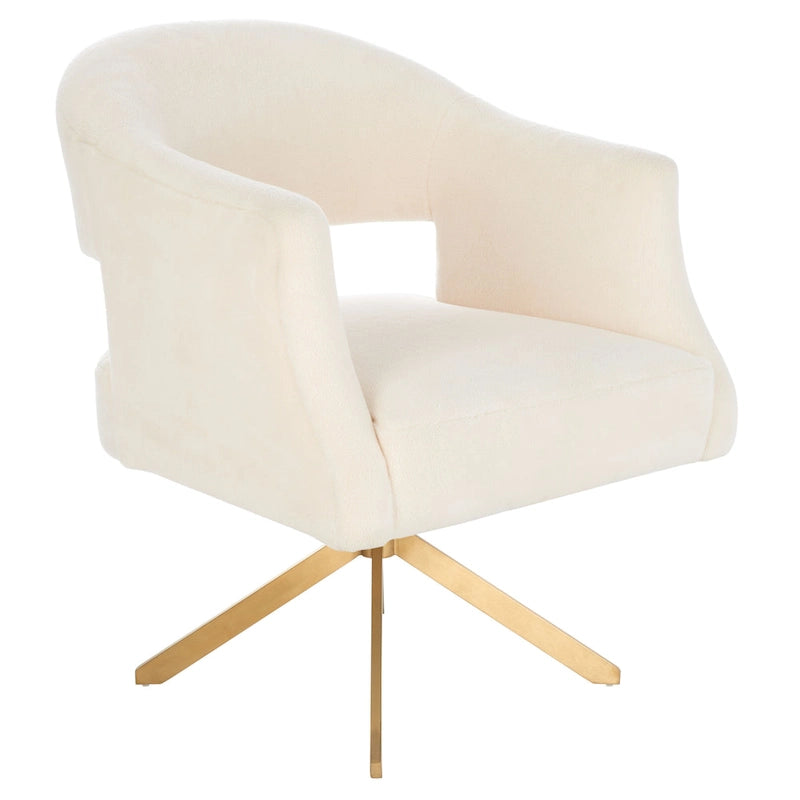 Modern Velvet Swivel Accent Chair with Geometric Cutout Back and Gold Base