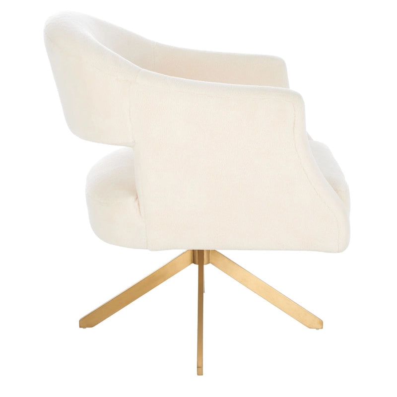 Modern Velvet Swivel Accent Chair with Geometric Cutout Back and Gold Base