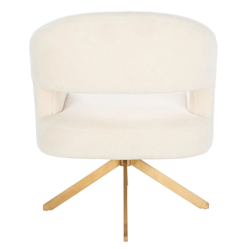 Modern Velvet Swivel Accent Chair with Geometric Cutout Back and Gold Base