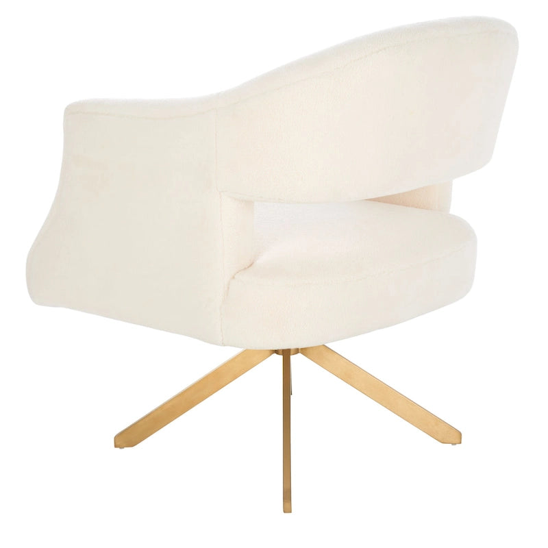 Modern Velvet Swivel Accent Chair with Geometric Cutout Back and Gold Base